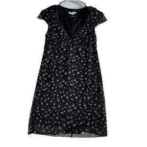Aeropostale Sundress Black w/White Floral Mesh V neck A Line Dress Womens Small